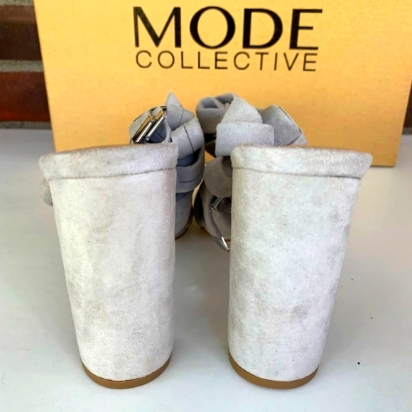 Lace Up Gladiator Block Heels Boho Bougie Suede Oyster Grey Designer 9.5 NIB - Picture 5 of 12